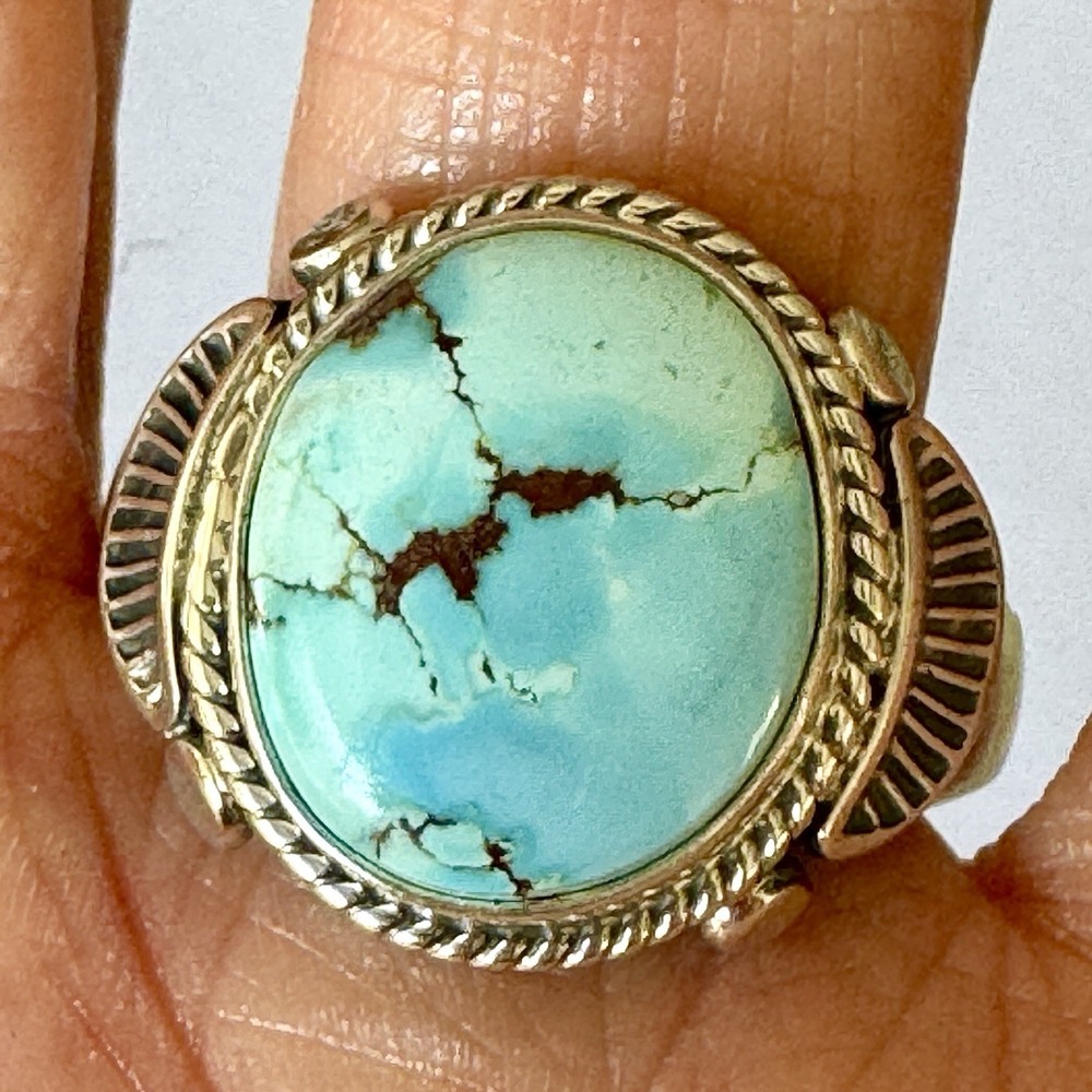 Navajo Blue Turquoise Ring Golden Hills Sz 13.5 Mens Signed Tsosoie Native Amer